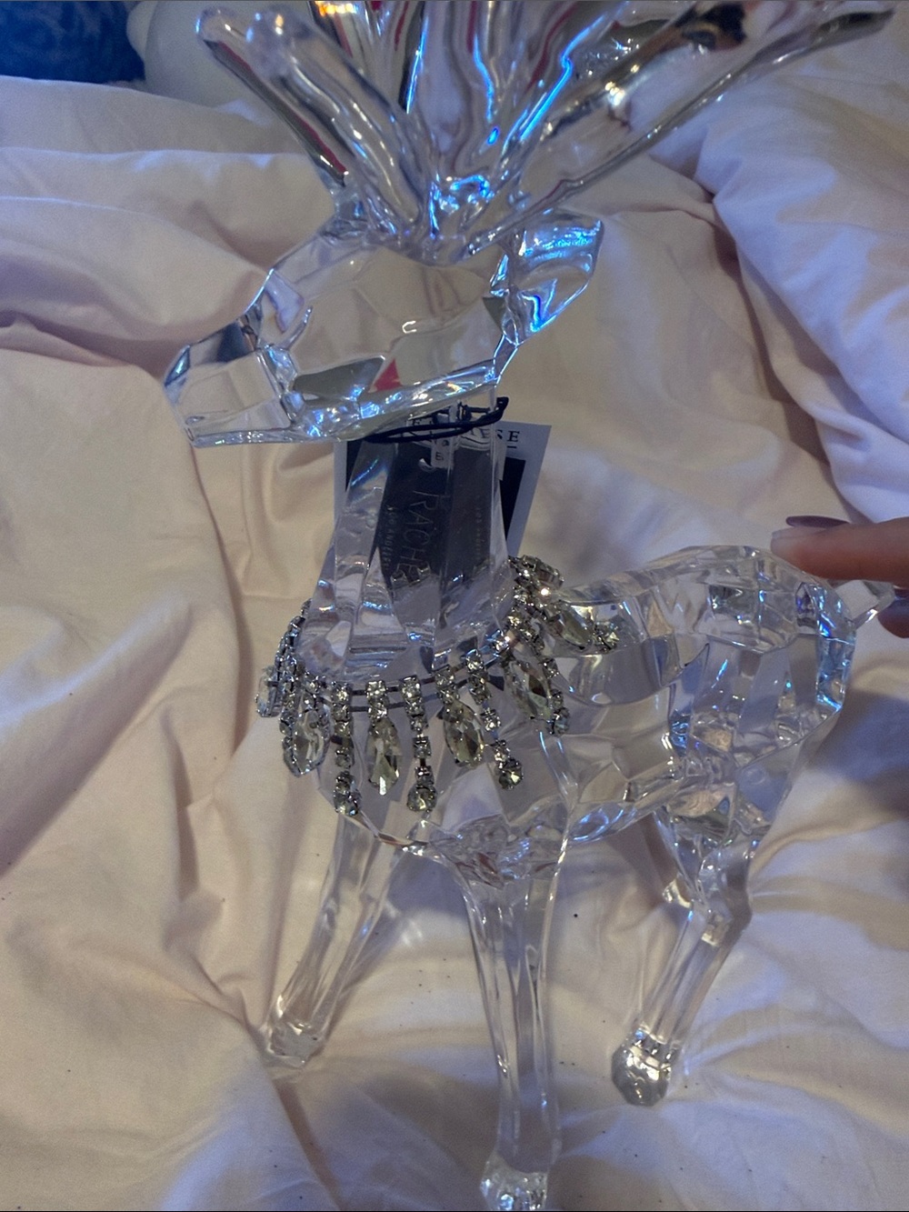 Crystal Reindeer Figurine with Rhinestone Necklace - Clear